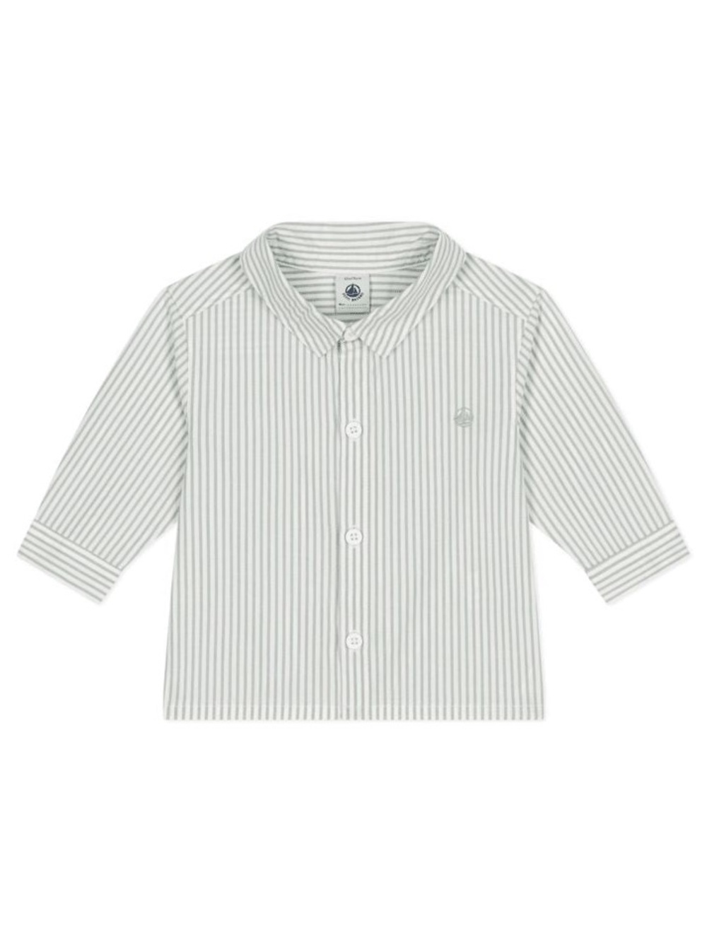 NWT Petit Bateau Baby Boy Green White Striped Button Shirt 18M Long Sleeve